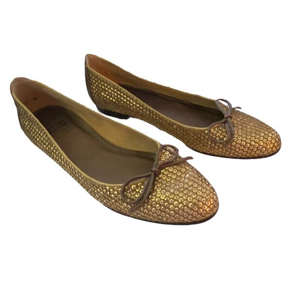 Stuart Weitzman Casino Gold Sequin Ballet Flats Size 8 - Picture 3 of 7